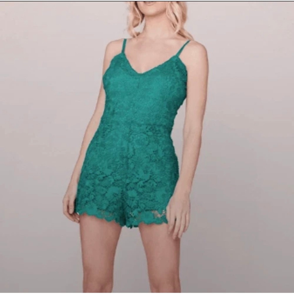 Jack by BB Dakota‎ Anthropologie Lace Romper Sleeveless Green V-Neck Size 4 - Picture 2 of 15
